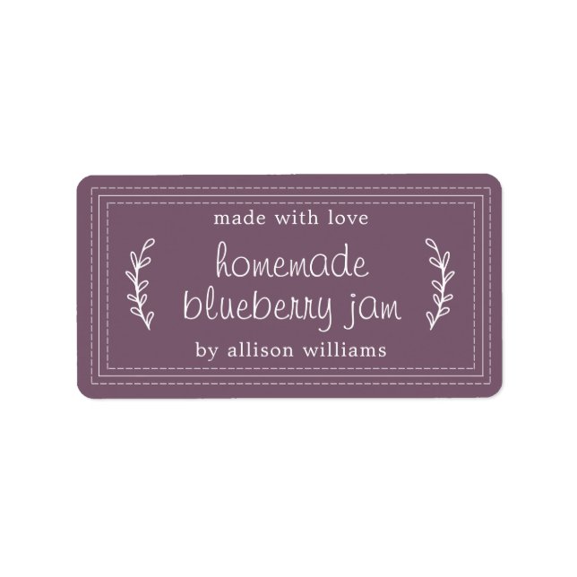 Lila om Rustic Homemade Blueberry Sylt Canning Adressetikett (Framsidan)