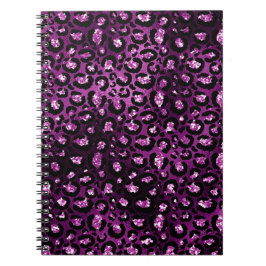 Lila Ombre & Black Glam Glitter Leopard Spots Anteckningsbok