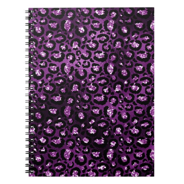 Lila Ombre & Black Glam Glitter Leopard Spots Anteckningsbok (Framsidan)