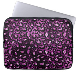 Lila Ombre & Black Glam Glitter Leopard Spots Laptop Fodral