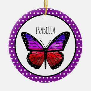 Lila Ombre Butterfly Polka Dot Personlig Julgransprydnad Keramik