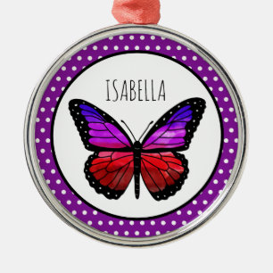 Lila Ombre Butterfly Polka Dot Personlig Julgransprydnad Metall