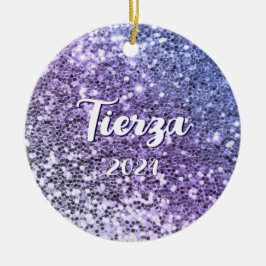 Lila Ombre Chunky Glitter Personlig Julgransprydnad Keramik