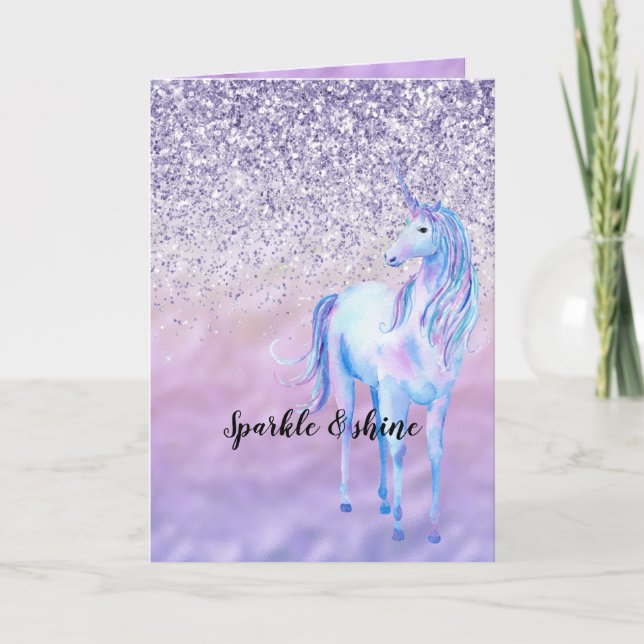 Lila Ombre Eyelash Glitter Unicorn Kort (Framsida)