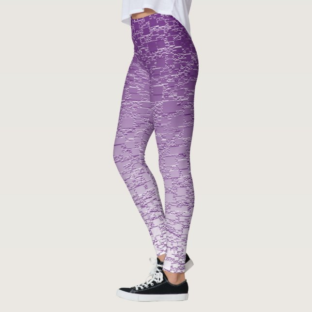 Lila Ombre Geometric Shapes Mini Tile Fade Leggings (Vänster)