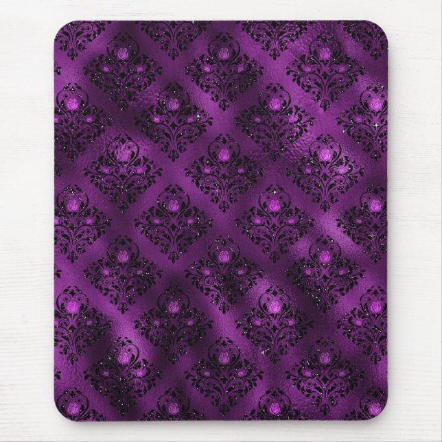 Lila Ombre Glam Glitter Damask Mönster Musmatta (Framsidan)