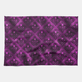 Lila Ombre Glam Glitter Damask Pattern Kökshandduk