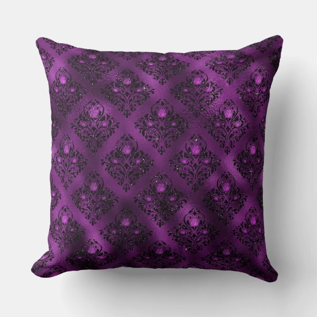 Lila Ombre Glam Glitter Damask Pattern Kudde (Framsida)