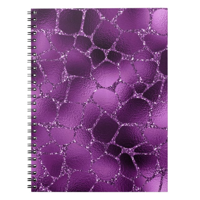 Lila Ombre Glam Glitter Giraffe Spots Mönster Anteckningsbok (Framsidan)