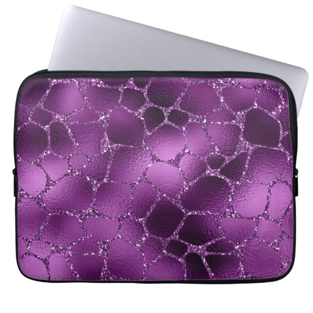 Lila Ombre Glam Glitter Giraffe Spots Mönster Laptop Fodral (Framsidan)