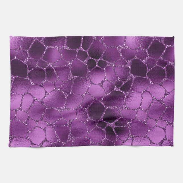 Lila Ombre Glam Glitter Girafffläckar Mönster Kökshandduk (Horisontell)