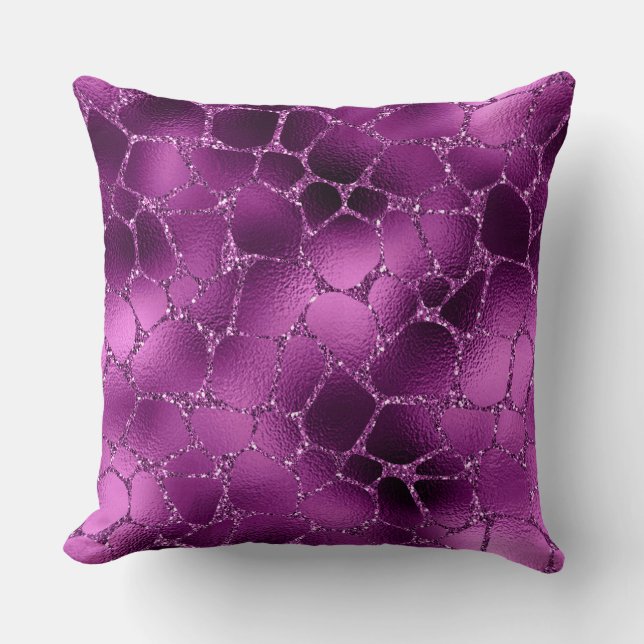 Lila Ombre Glam Glitter Girafffläckar Mönster Kudde (Framsida)