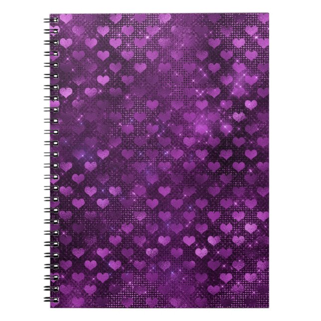 Lila Ombre Glam Glitter Hearts Mönster Anteckningsbok (Framsidan)