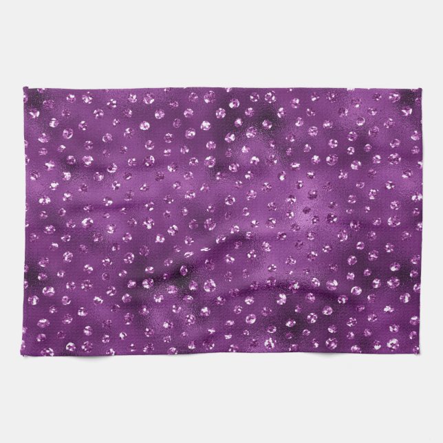 Lila Ombre Glam Glitter Prickmönster Kökshandduk (Horisontell)