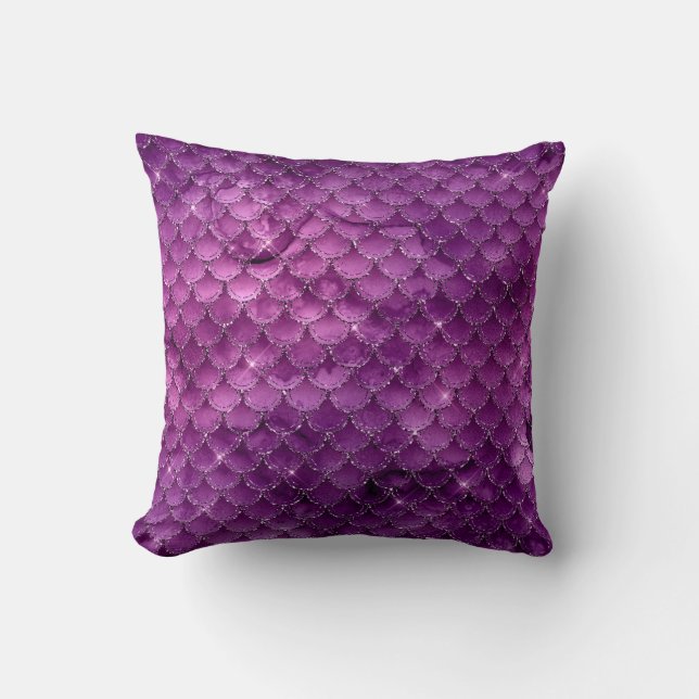 Lila Ombre Glam Sjöjungfru Fjäll Mönster Kudde (Framsida)