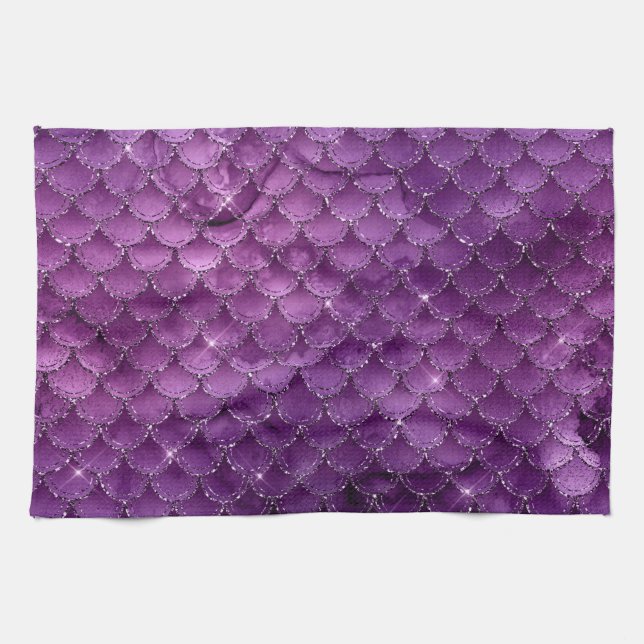 Lila Ombre Glam Sjöjungfru Scales Mönster Kökshandduk (Horisontell)