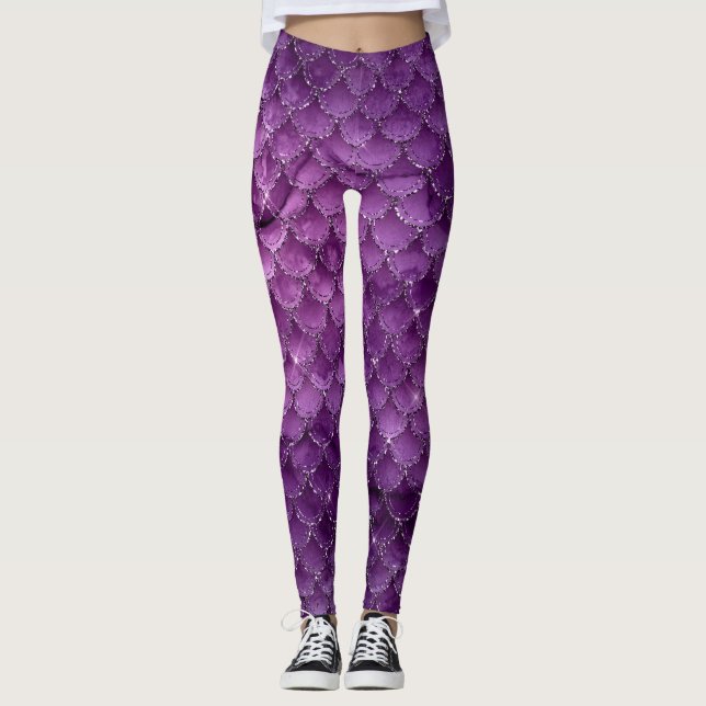 Lila Ombre Glam Sjöjungfru Scales Mönster Leggings (Framsida)