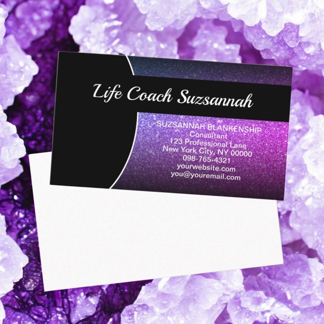 Lila Ombre Glitter Anpassningsbar Photo Profession Visitkort (business card template front)