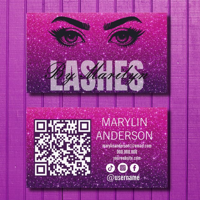 Lila Ombre Glitter Lash Technician QR Code Visitkort (Skapare uppladdad)