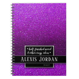 Lila Ombre Glitter Sparkles Black White Monogram Anteckningsbok