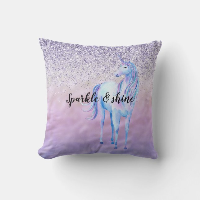 Lila Ombre Glitter Unicorn Kudde (Framsida)