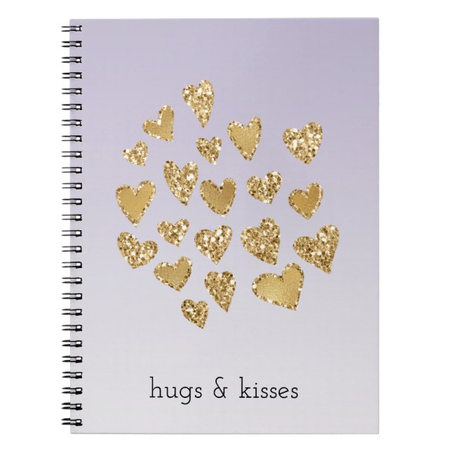 Lila Ombre Gnistra Guld Glitter Hearts Anteckningsbok (Framsidan)