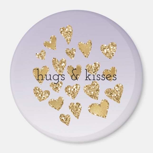 Lila Ombre Gnistra Guld Glitter Hearts Magnet (Framsidan)
