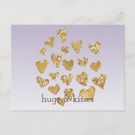 Lila Ombre Gnistra Guld Glitter Hearts Vykort