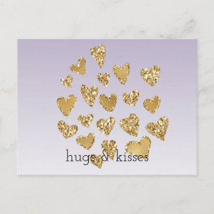Lila Ombre Gnistra Guld Glitter Hearts Vykort
