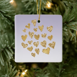 Lila Ombre Gnistra Guld Glitter Hjärter Julgransprydnad Keramik