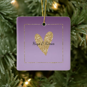 Lila Ombre Guld Glitter Heart Julgransprydnad Keramik