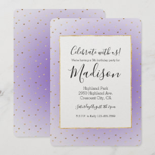 Lila Ombre Guld Hearts Inbjudningar