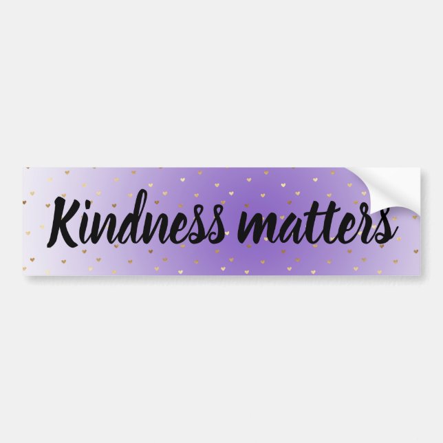 Lila Ombre Guld Hearts Kindness Matters Bildekal (Framsidan)