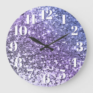 Lila Ombre Klumpig Glitter Stor Klocka