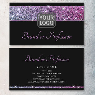 Lila Ombre Shimmery Glitter Stars Logotyp på Black Visitkort