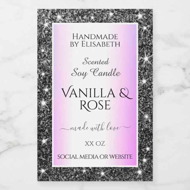 Lila Ombre Silver Glitter Product Label Beauty & Mat Etikett (Singel etikett)