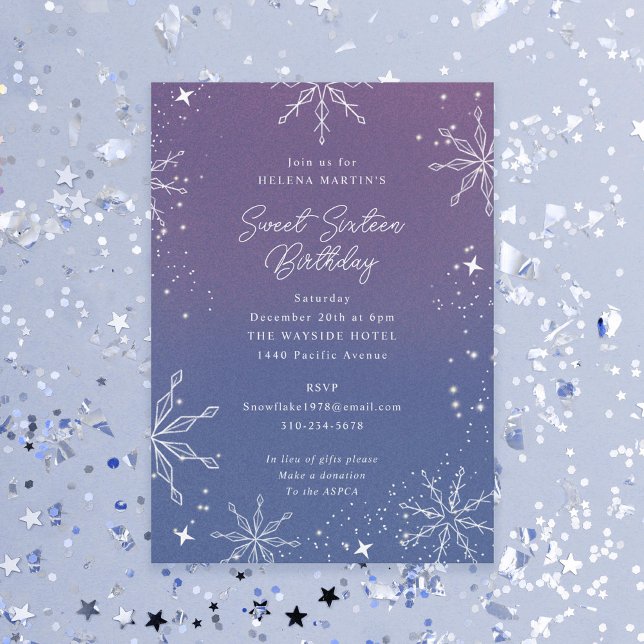Lila Ombre Snowflake Birthday Inbjudningar (Skapare uppladdad)