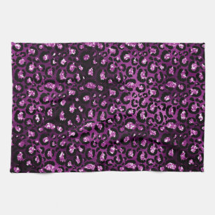 Lila Ombre & Svart Glam Glitter Leopardspräckar Kökshandduk