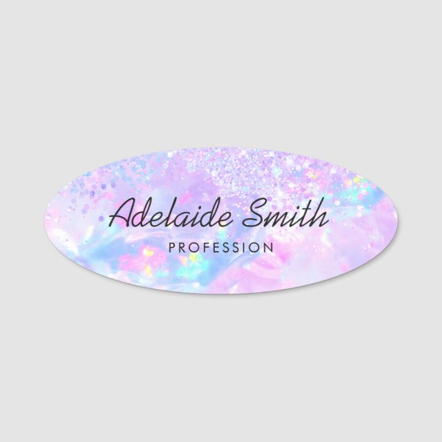 lila opal gemstone faux glitter namnbricka (Framsida)