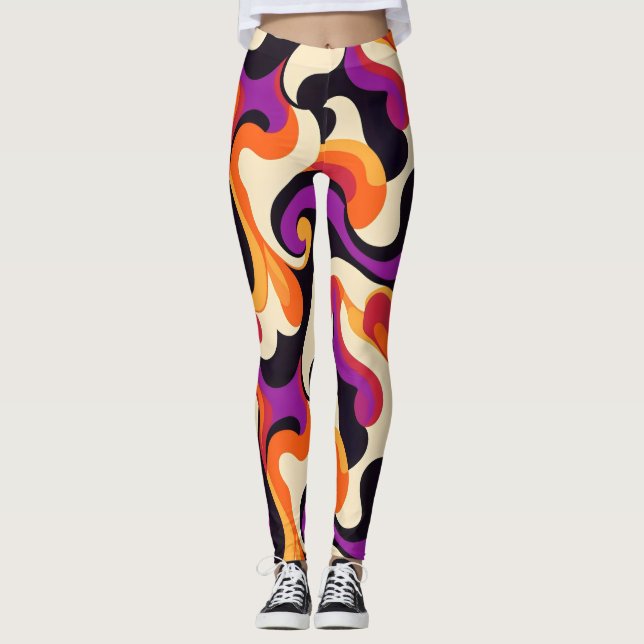 Lila Orange Abstrakt Mönster Leggings (Framsida)