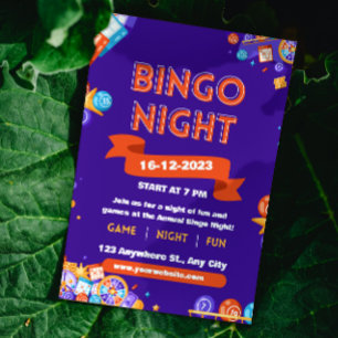 Lila & Orange Bingo Rolig Natt Inbjudan Finansieri