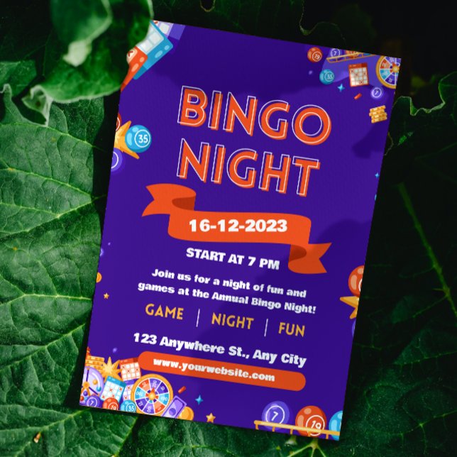 Lila & Orange Bingo Rolig Natt Inbjudan Finansieri (Skapare uppladdad)