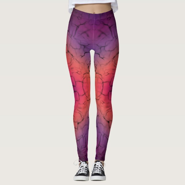 Lila Orange Black Abstract Design Mönster Leggings (Framsida)