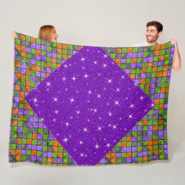 LILA ORANGE BLACK GRÖNT HALLOWEEN CUBE MÖNSTER FLEECEFILT