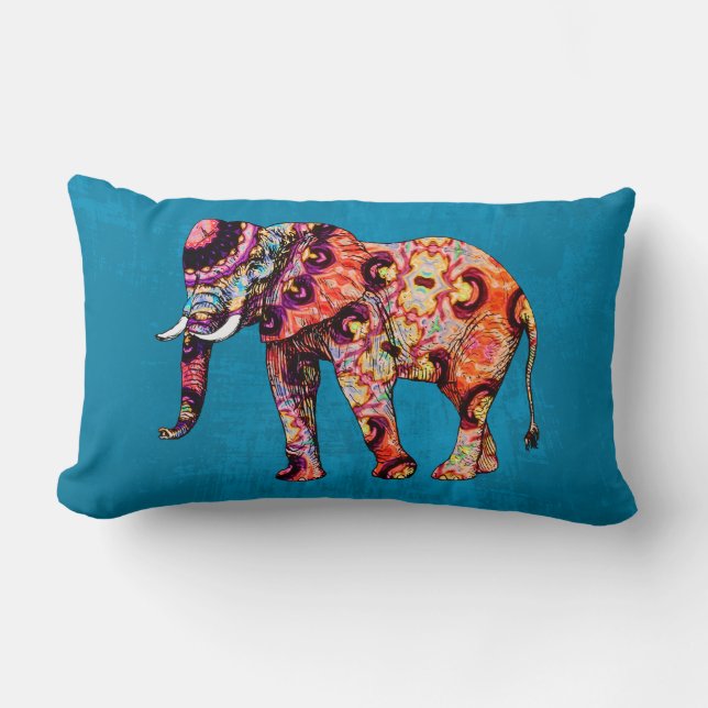 Lila orange blue elephant on blue grunge lumbarkudde (Framsida)