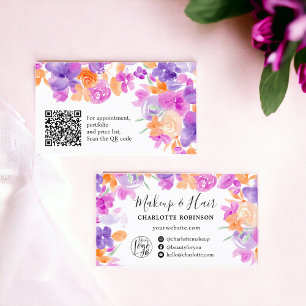 Lila Orange Boho blommor blommigt makeup hair Visitkort