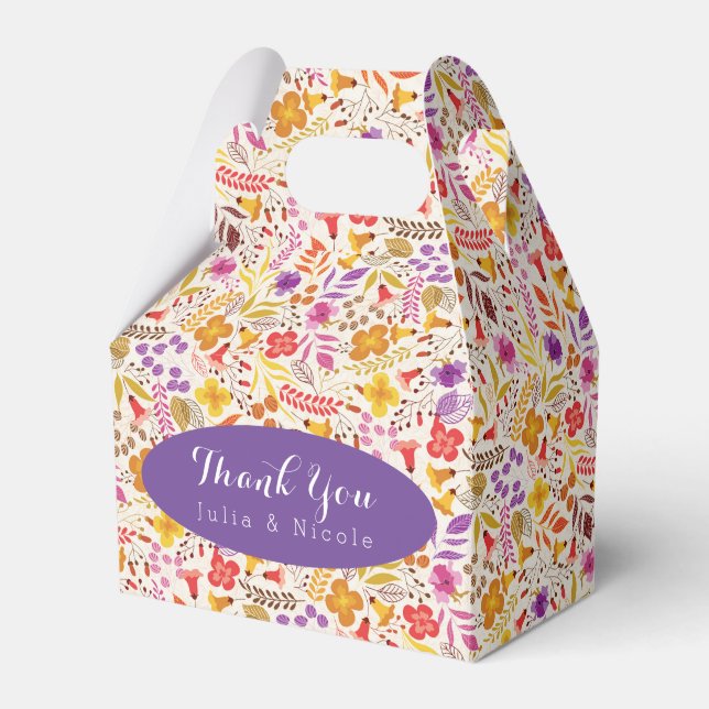 Lila Orange Boho Vildblomma Växtlighet Bröllop Presentaskar (Framsidan Sidan)