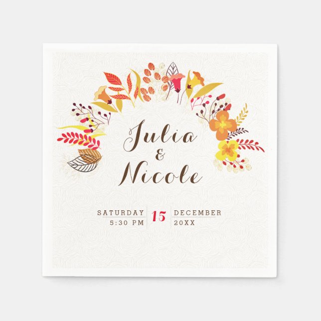 Lila Orange Boho Wildblomma Foliage Bröllop Pappersservett (Framsidan)