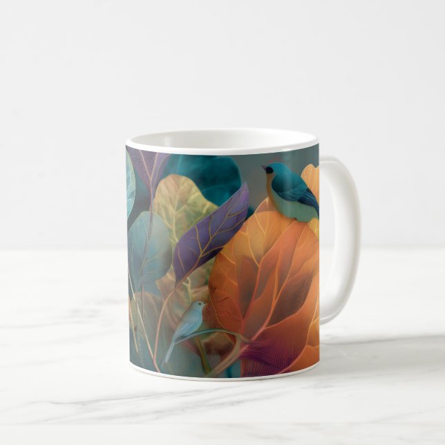 Lila & Orange Botaniska Fåglar Mugg (Framsida höger)