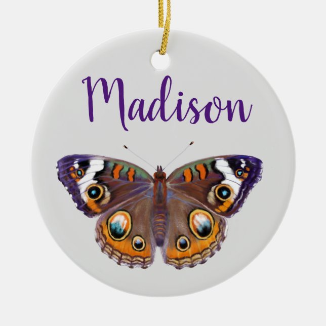 Lila & Orange Buckeye-rutmålning Julgransprydnad Keramik (Framsidan)